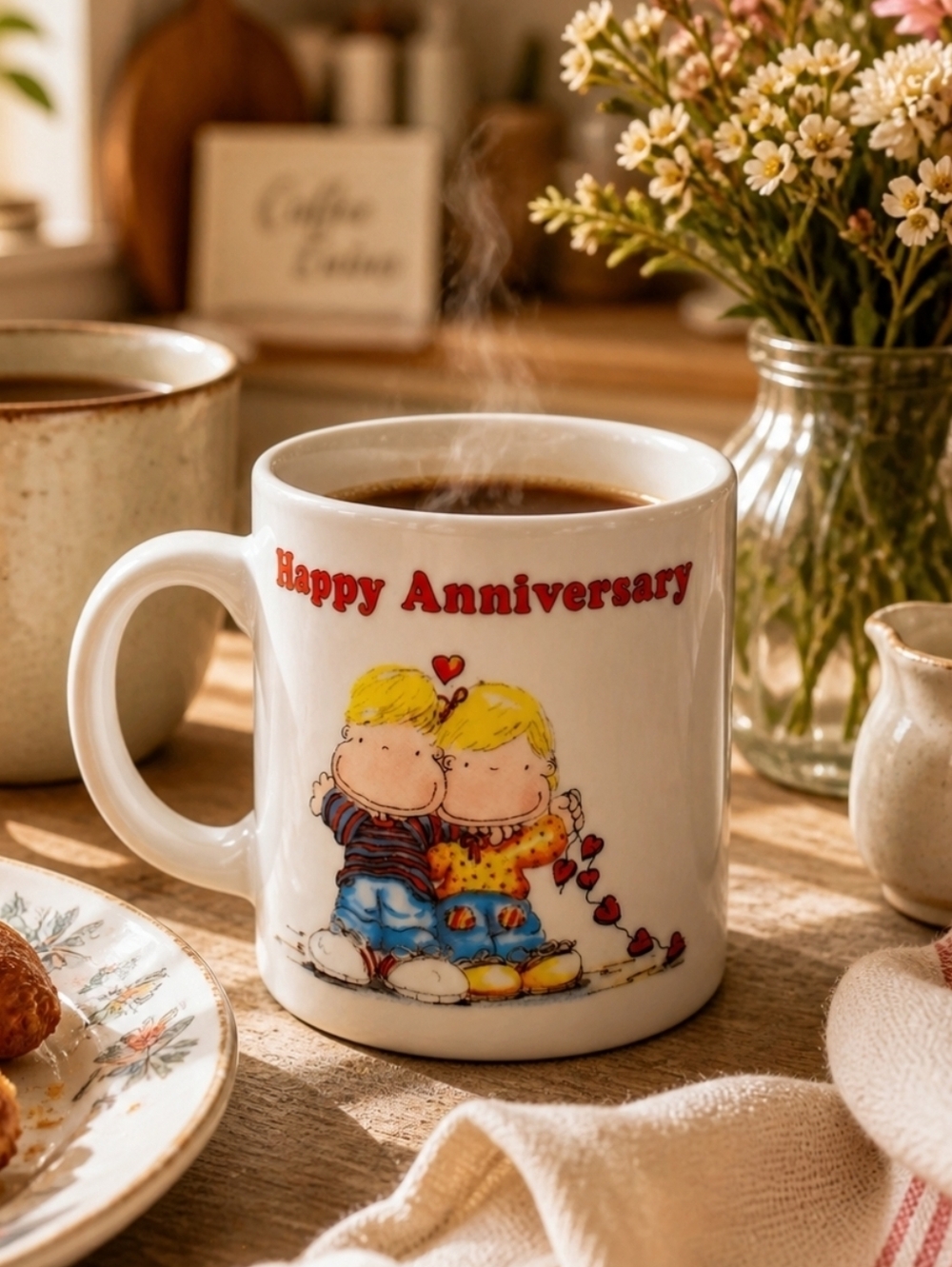 VTG 1983 Bushelle Happy Anniversary Mug Four Score Cute Couple Retro Love Gift